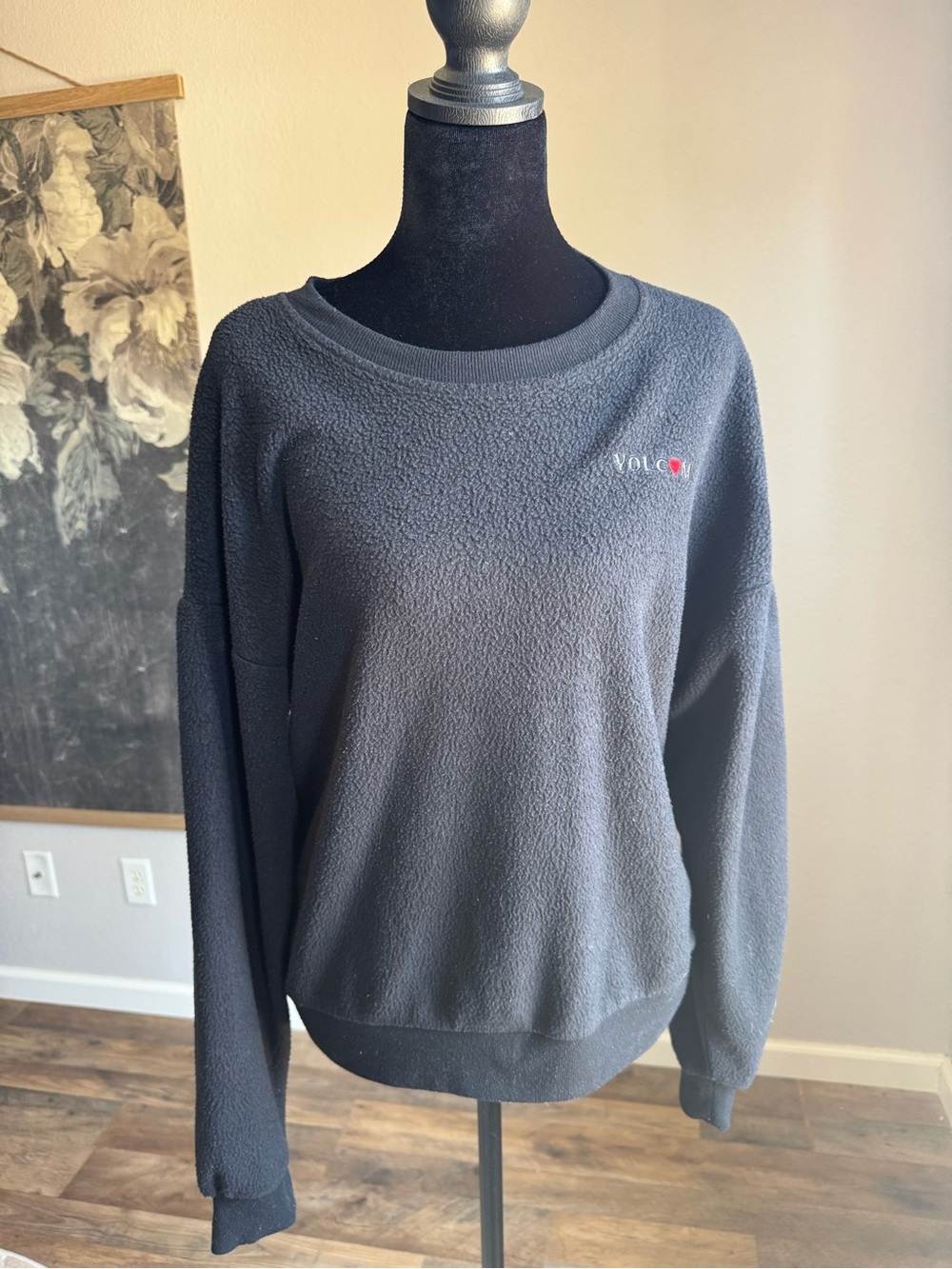 Volcom Women's Black Fleece Pullover with Small Logo